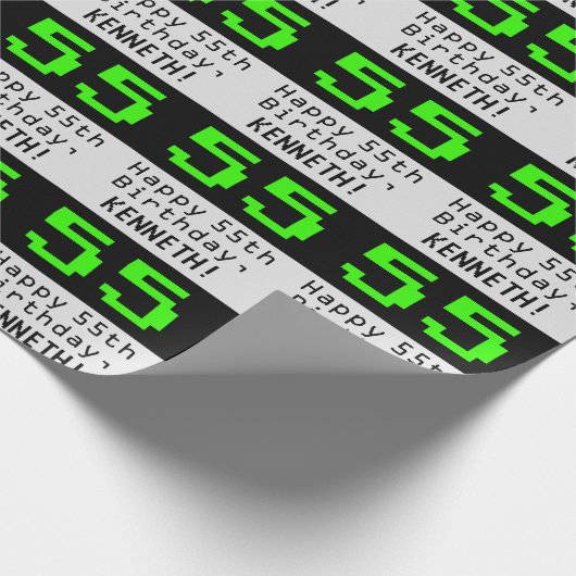 55e verjaardag - Nerdy / Geeky Style "55" en naam Cadeaupapier (Hoek)