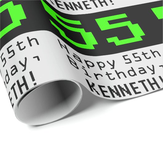 55e verjaardag - Nerdy / Geeky Style "55" en naam Cadeaupapier (Rol Hoek)