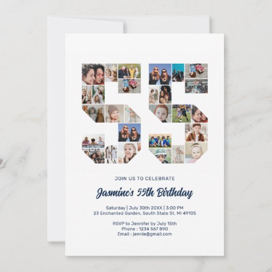 55e verjaardag nummer 55 aangepaste fotocollage kaart (Voorkant)