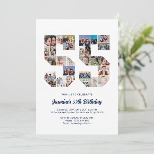 55e verjaardag nummer 55 aangepaste fotocollage kaart (Staand voorkant)