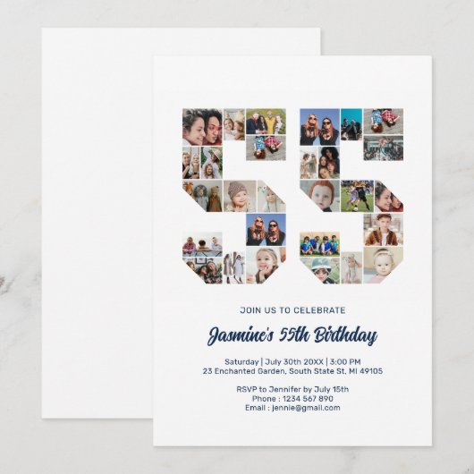 55e verjaardag nummer 55 aangepaste fotocollage kaart (Voorkant / Achterkant)