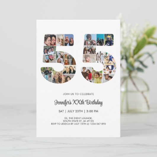 55e verjaardag nummer 55 aangepaste fotocollage kaart (Staand voorkant)