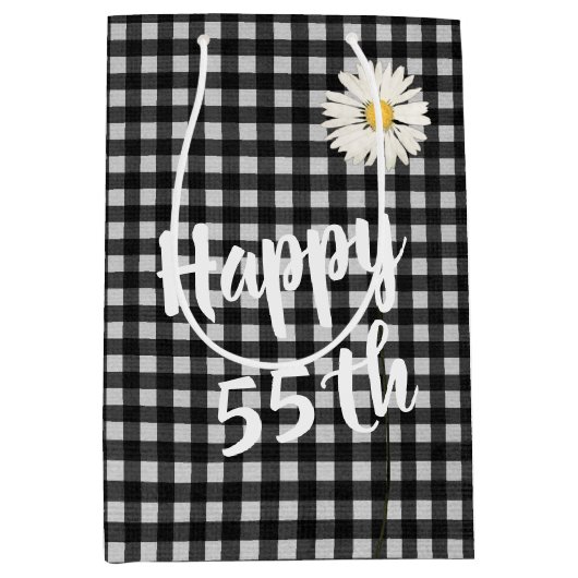 55e verjaardag op Gingham Medium Gift Bag Medium Cadeauzakje (Voorkant)