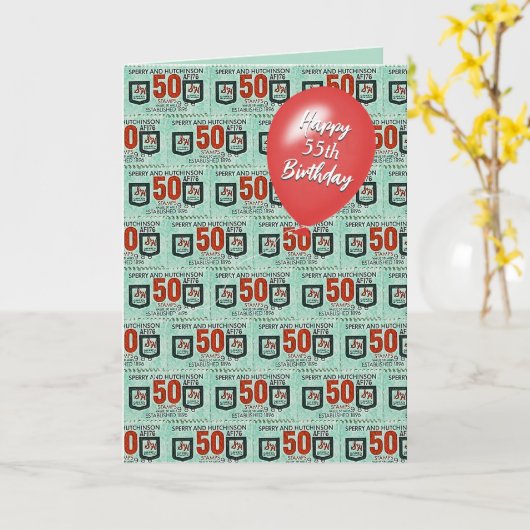 55e verjaardag ouderwetse groene postzegels kaart (Gele Bloem)