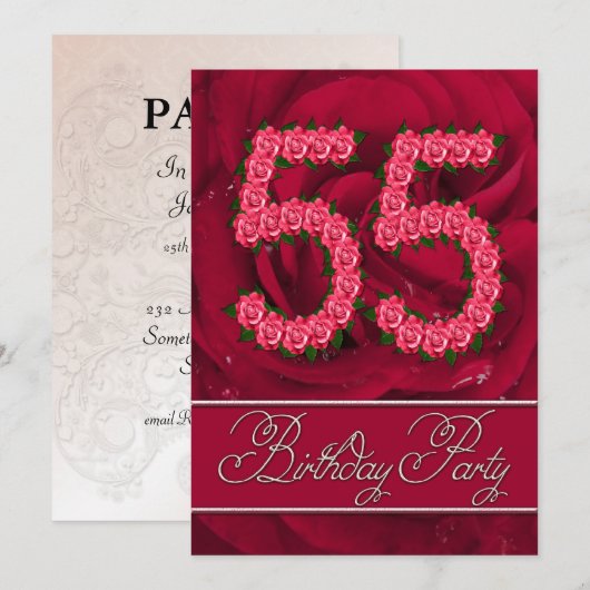 55e verjaardag partijuitnodiging met rozen kaart (Voorkant / Achterkant)
