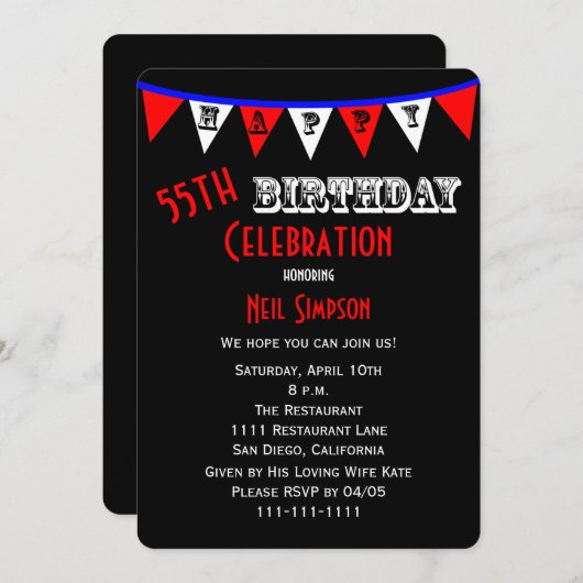 55e verjaardag Party Uitnodiging Bunting (Voorkant / Achterkant)