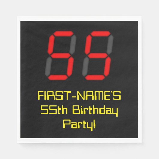 55e verjaardag: Red Digital Clock Style "55" + naa Servet (Voorkant)