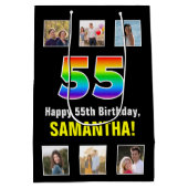 55e verjaardag: Regenboog "55", aangepaste foto's  Medium Cadeauzakje (Achterkant)
