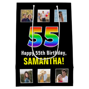 55e verjaardag: Regenboog "55", aangepaste foto's Medium Cadeauzakje
