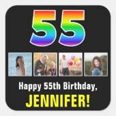 55e verjaardag: Regenboog "55"; Aangepaste foto's  Vierkante Sticker (Voorkant)