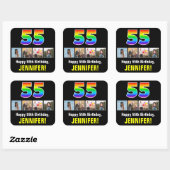 55e verjaardag: Regenboog "55"; Aangepaste foto's  Vierkante Sticker (Vel)