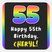 55e verjaardag: Regenboogspectrum # 55, Aangepaste Vierkante Sticker (Voorkant)
