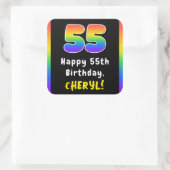 55e verjaardag: Regenboogspectrum # 55, Aangepaste Vierkante Sticker (Tas)