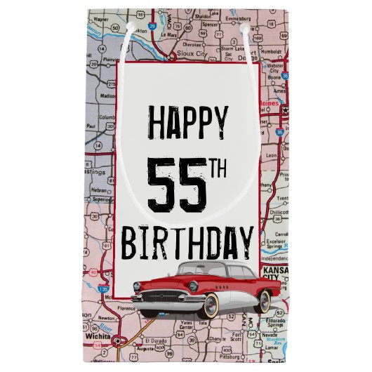 55e verjaardag Retro Buick on Map Klein Cadeauzakje (Voorkant)