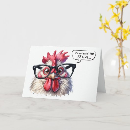 55e Verjaardag Rooster Humor Kaart (Gele Bloem)