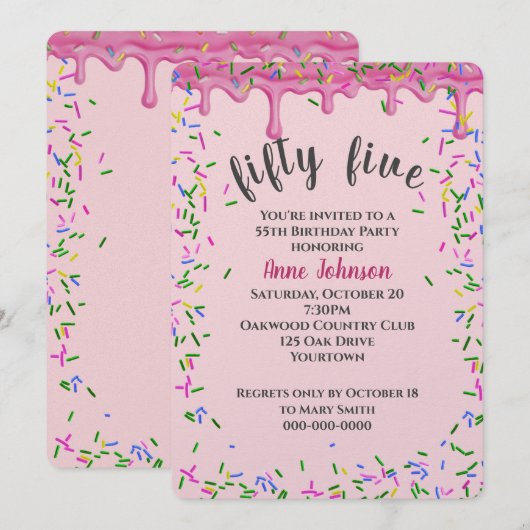 55e verjaardag roze ijsjes en strooisel kaart (Voorkant / Achterkant)