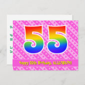 55e verjaardag: Roze strepen & harten, Regenboog 5 Briefkaart (Voorkant / Achterkant)