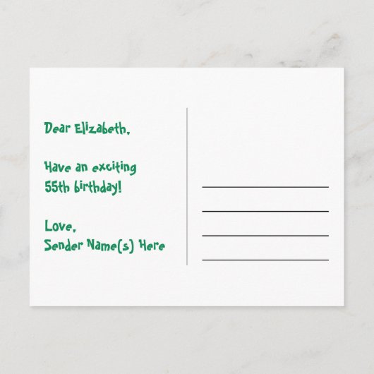 55e verjaardag: Roze strepen & harten, Regenboog 5 Briefkaart (Achterkant)