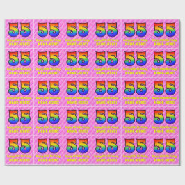 55e verjaardag: roze strips & harten, regenboognr. cadeaupapier