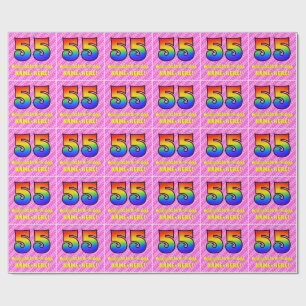 55e verjaardag: roze strips & harten, regenboognr. cadeaupapier