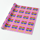 55e verjaardag: roze strips & harten, regenboognr. cadeaupapier (Uitgerold)