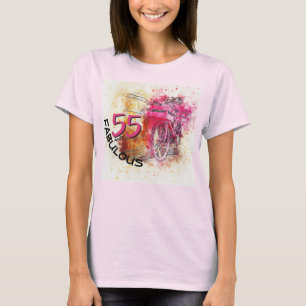 55e verjaardag  roze Waterverf fiets Chic T-shirt