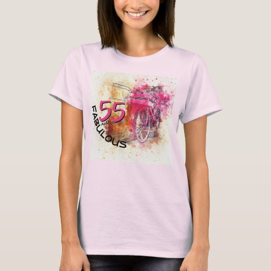 55e verjaardag  roze Waterverf fiets Chic T-shirt (Voorkant)