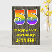 55e verjaardag: rustieke faux hout look, regenboog kaart (Gele Bloem)