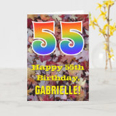 55e verjaardag; rustieke herfstbladeren; regenboog kaart (Gele Bloem)