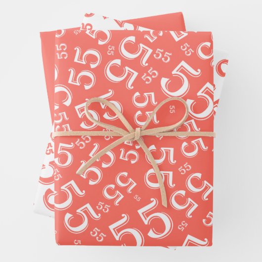 55e verjaardag Steenkool/White Random Number Patte Inpakpapier Vel (In situ)