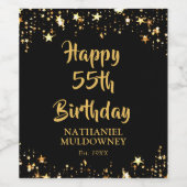 55e verjaardag Stijlvolle Zwart Gouden Sterren Naa Wijn Etiket (Enkel label)