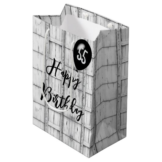 55e verjaardag symmetrisch rustiek houtpatroon medium cadeauzakje (Voorkant Gekanteld)