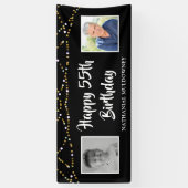 55e verjaardag toen & nu foto's Lights Zwart Spandoek (Verticaal)