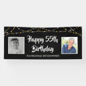 55e verjaardag toen & nu foto's Lights Zwart Spandoek (Horizontaal)