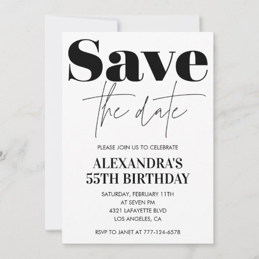 55e verjaardag uitnodiging Black White Bewaar de d (Voorkant)