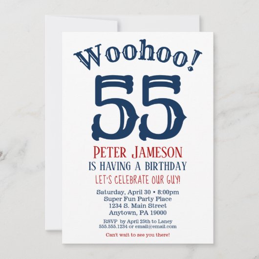 55e verjaardag Uitnodiging Mannen marine blauw (Voorkant)