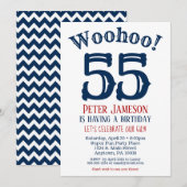 55e verjaardag Uitnodiging Mannen marine blauw (Voorkant / Achterkant)