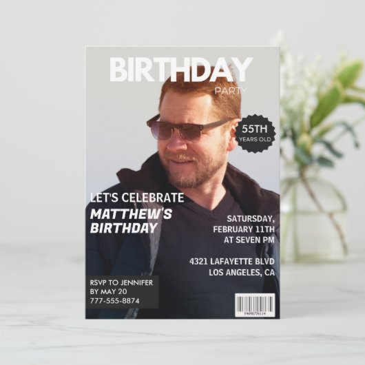 55e verjaardag uitnodigingen Mannen Hem Magazine H (Staand voorkant)