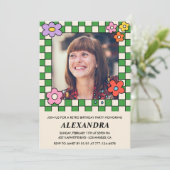 55e verjaardag uitnodigingen Retro Groovy Bloemen (Staand voorkant)