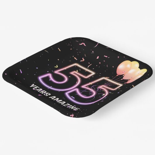 55e verjaardag van de ballonnen en Confetti Papieren Bordje (Gebogen)