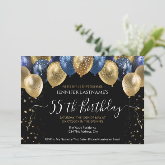 55e verjaardag van de Blauwe en de Gouden Uitnodig Kaart (Staand voorkant)