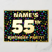 55e verjaardag van de geboorte - Fun, kleurrijk st Folie Uitnodiging (Voorkant)