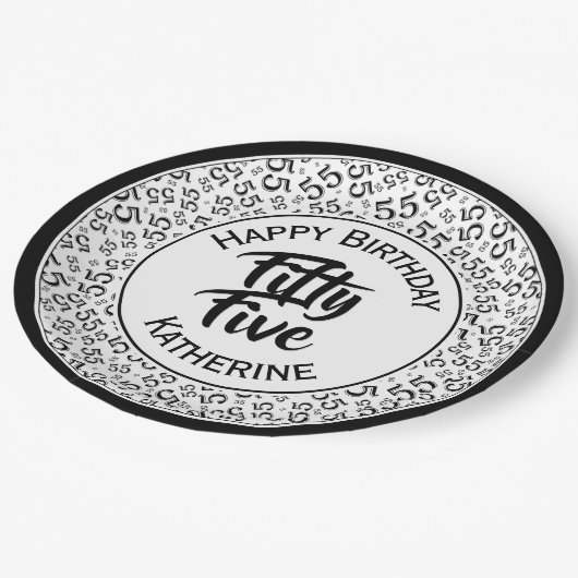 55e verjaardag van het Koel Aantal Patroon Zwart/W Papieren Bordje (Gekanteld)