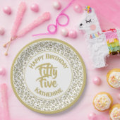55e verjaardag van het Koel Aantal Pattern Gold/Wh Papieren Bordje (Feest)