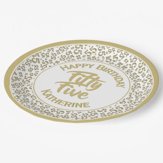 55e verjaardag van het Koel Aantal Pattern Gold/Wh Papieren Bordje (Gekanteld)