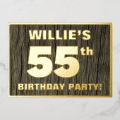 55e verjaardag: Vet, Houtgrijnpatroon Folie Uitnodiging (Voorkant)