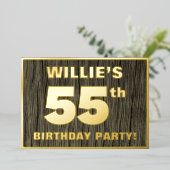55e verjaardag: Vet, Houtgrijnpatroon Folie Uitnodiging (Staand Voorkant)