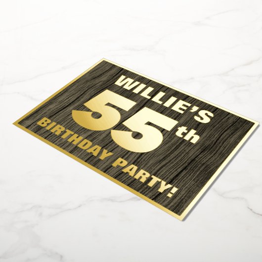 55e verjaardag: Vet, Houtgrijnpatroon Folie Uitnodiging (Gedraaid)