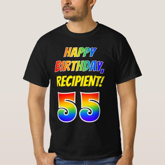 55e verjaardag — Vet, Leuk, Regenboog 55, Aangepas T-shirt (Voorkant)