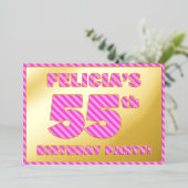 55e verjaardag — Vet, vuurtje, roze band # 55 Folie Uitnodiging (Staand Voorkant)